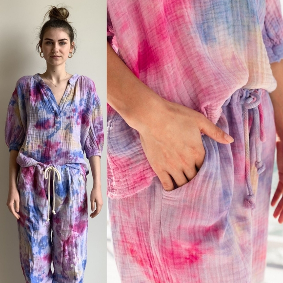 New 9Seed Fire Island Pants Wildflower Tie Dye M/L - Picture 2 of 16